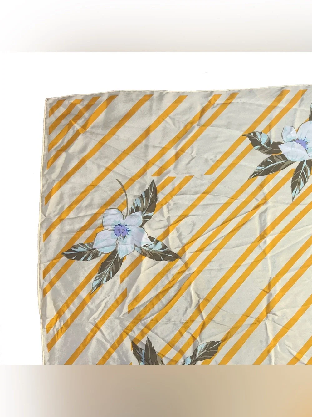 Vintage Christian Dior Silk Scarf 70s Floral Stripe Gold Hand Rolled 27 Inch